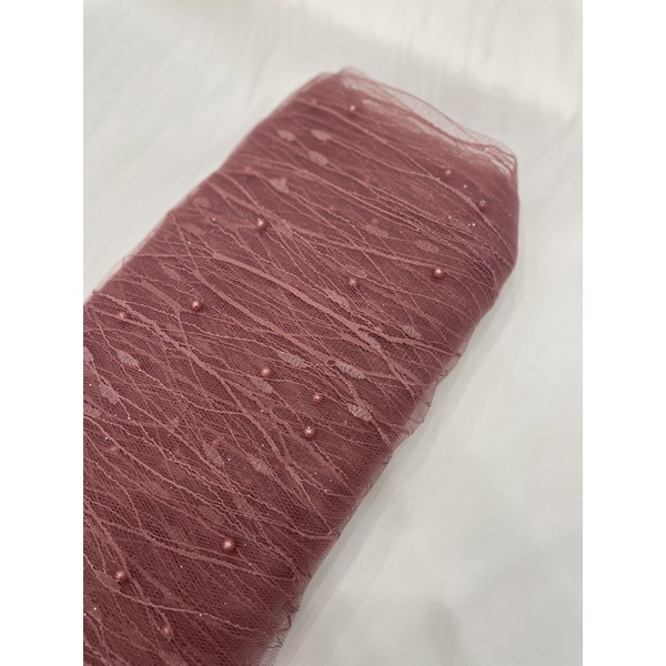 kain Tulle akar mutiara-Dusty pink tua