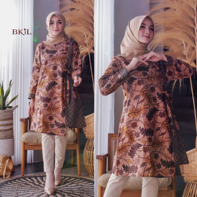 tey-17 Batik Wanita ASJ SA HRB026 Kenogo Kemeja Tosca Pendek-Model 3