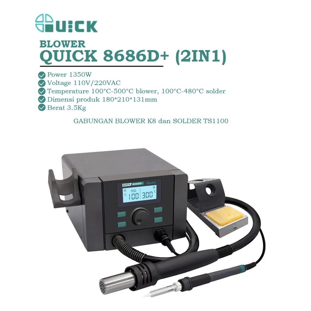 BLOWER / SOLDER UAP QUICK 8686D+ 2IN1 ORIGINAL / ALAT SERVIS SERVICE HP LENGKAP TERLENGKAP TERMURAH