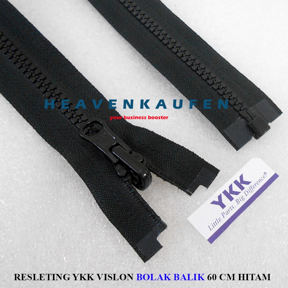 Resleting Zipper Jaket YKK Vislon Bolak Balik 60 cm / 24 inch Warna Hitam Open End Buka Lepas