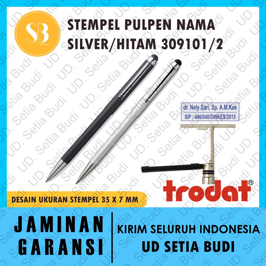 Stempel Pulpen Trodat Nama / Custom 309101 Silver / Hitam