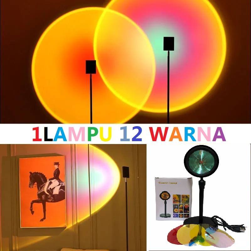 JT - Lampu Sunset Lampu Fill Proyektor Lampu Tidur Led Motif Matahari Terbenam Warna Pelangi Sunset Red