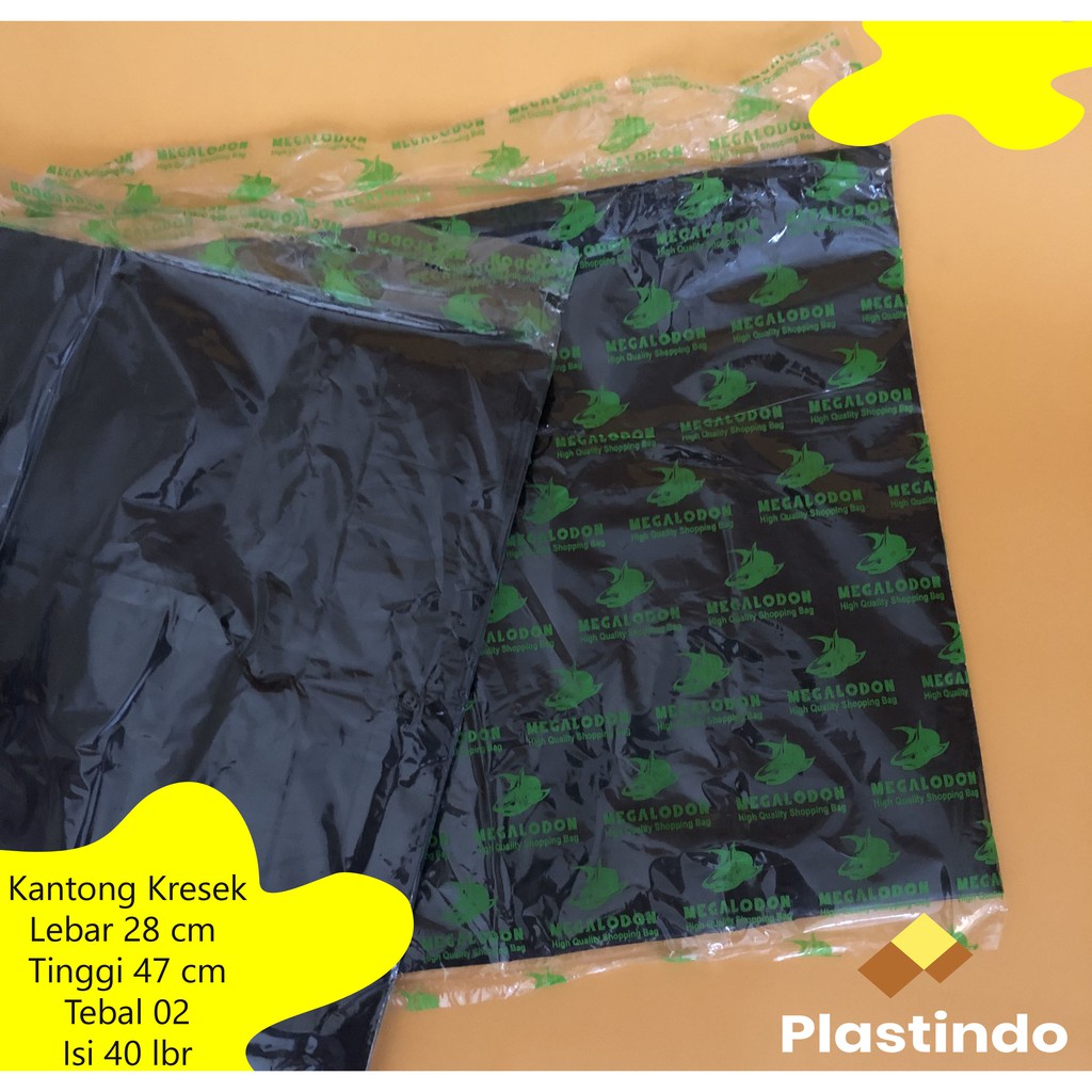Kantong Plastik KRESEK HITAM 28x47 | Kresek Hitam 28 isi 40 Lembar Merk Megalodon | Kresek Hitam Mur