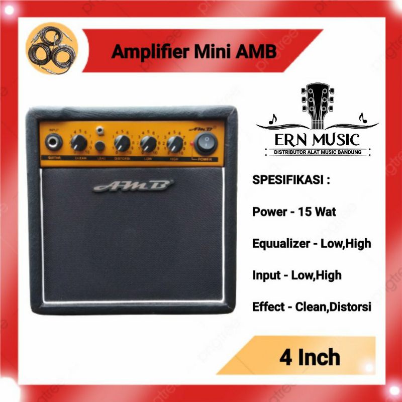 Ampli Gitar Mini 4 inch 2 input bisa mp3 banyak bonus