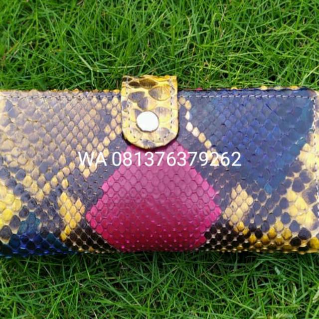 Dompet Wanita Clip On Original Kulit Phyton - Motif Batik Ular Warna Pelangi