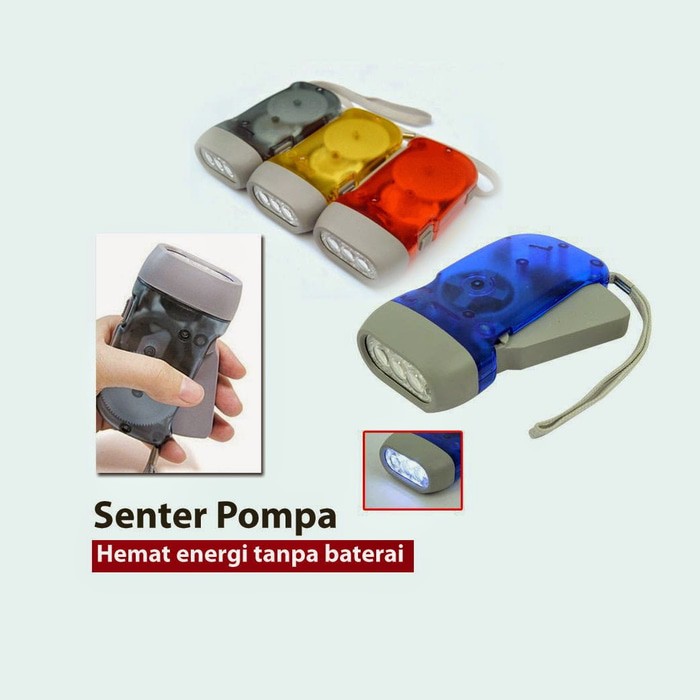 senter pompa unik tanpa baterai hand pressing flashlight led lampu