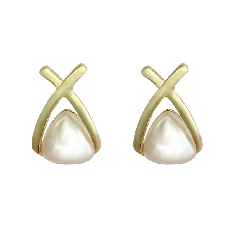 Anting Tusuk Sterling silver 925 Desain Salib Hias Mutiara Simple Mewah Untuk Wanita