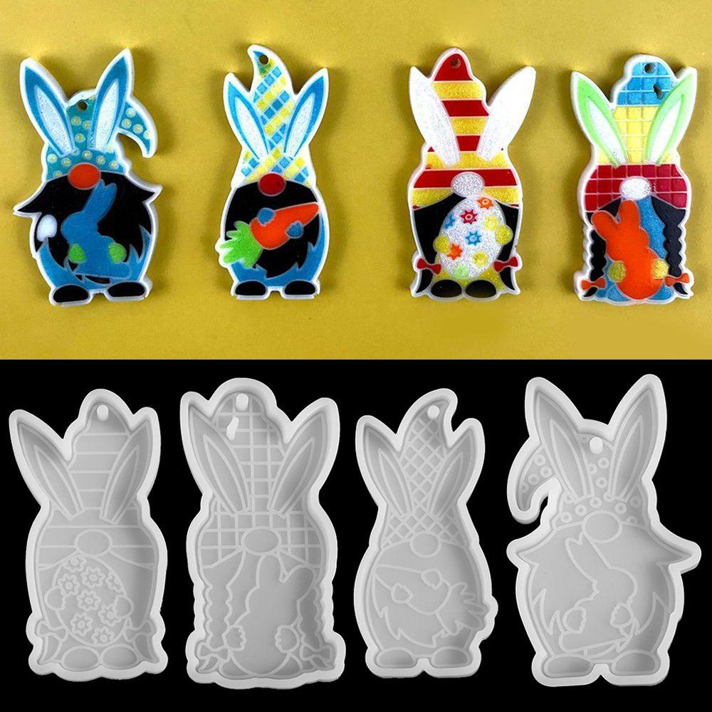 PREVA Easter Rubbit Mold Pendant Resin Crafts Hanging Tags Silicone Moulds Dwarf Cake Tools Bunny Mold