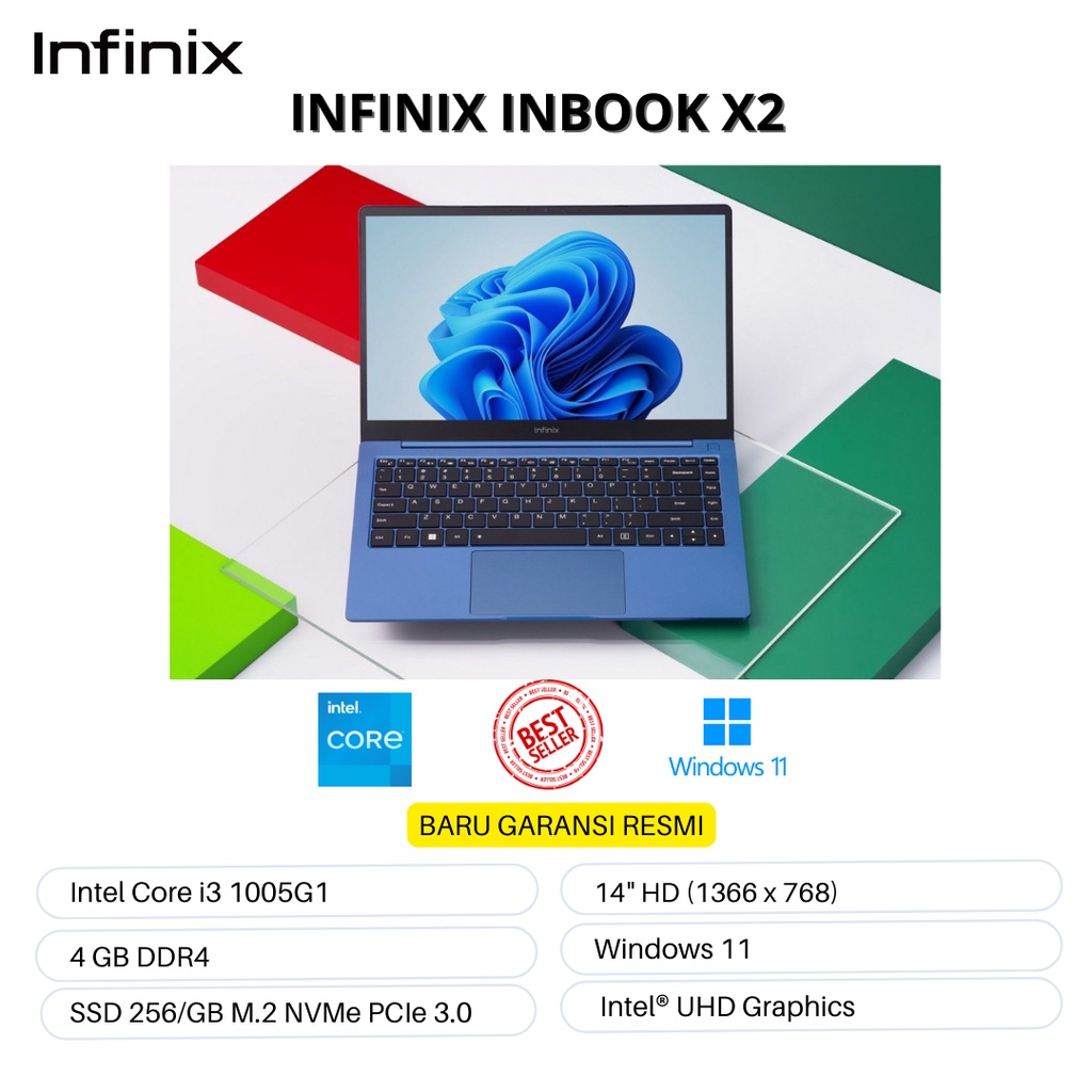 LAPTOP INFINIX INBOOK X2 - I3-1005G1 4G 256GB 14&quot;FHD IPS + WINDOWS 11 BARU GARANSI RESMI