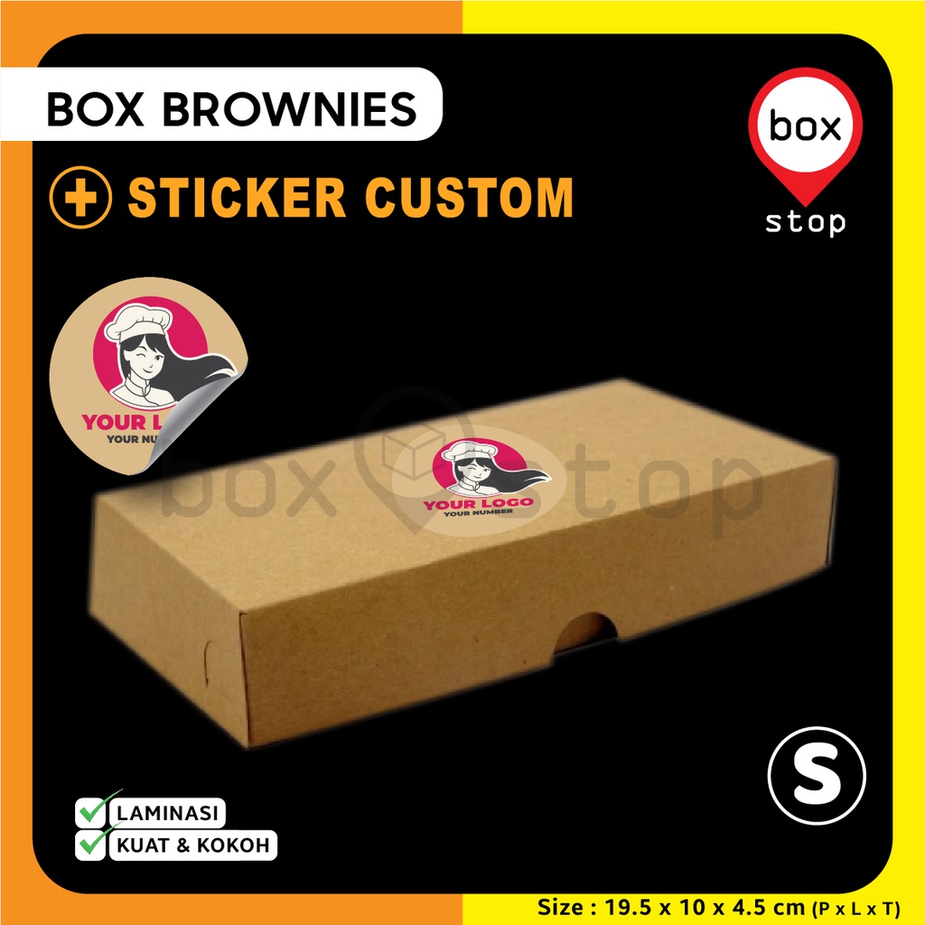 Paket Combo Box Kotak Dus Kue BROWNIES + Stiker Logo Custom (50 Set)