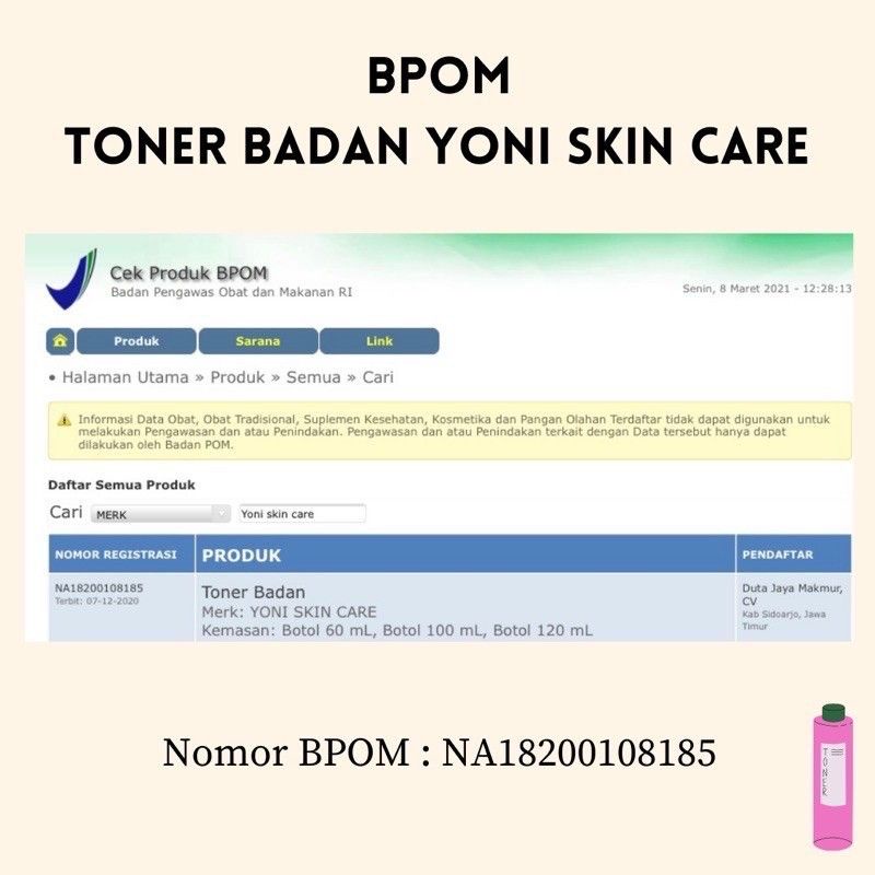 TONER BADAN YONII SKINCARE /TONER RONTOK DAKI PEMBERSIH BADAN