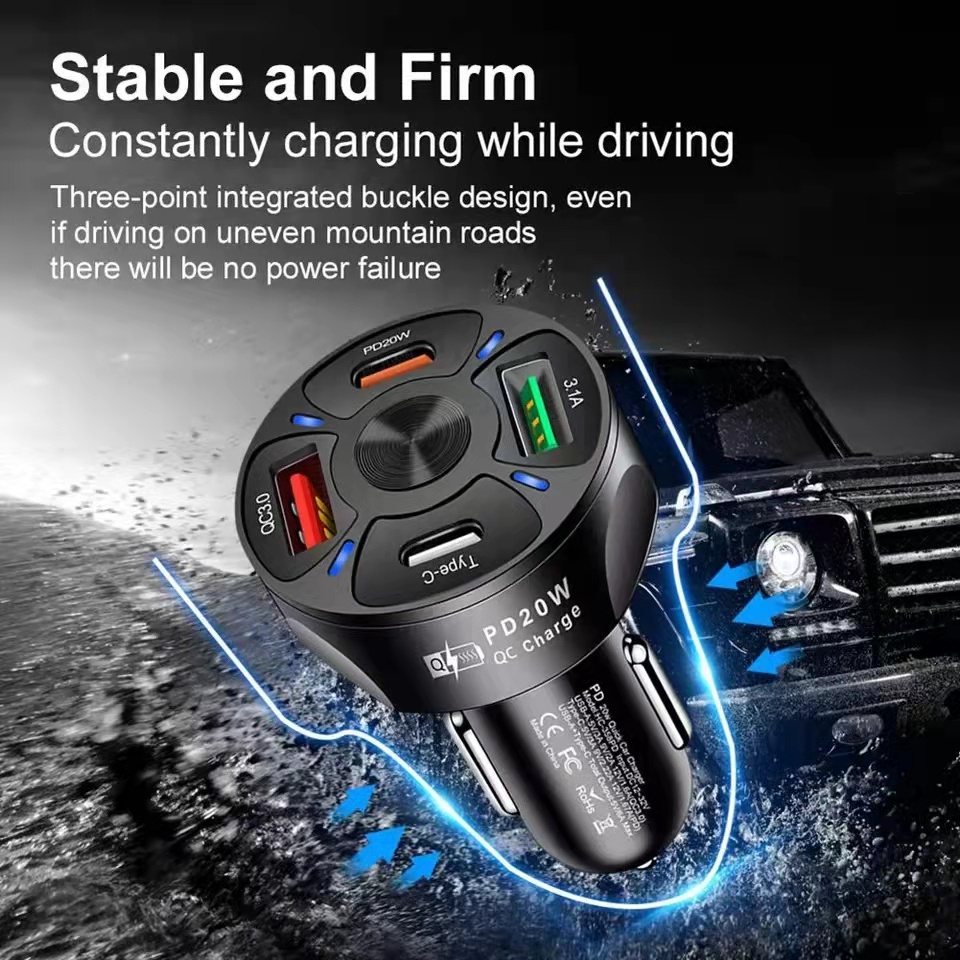 Car Charger Casan HP Mobil QC 3.0 PD 20W Car Fast Charger Type C 4 USB