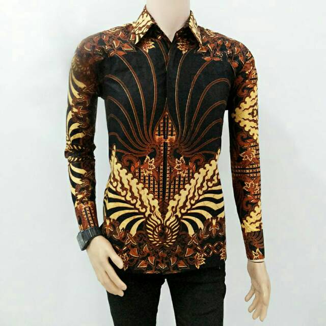 Baju Kemeja Hem Batik Atasan Pria Lengan Panjang Motif Casual