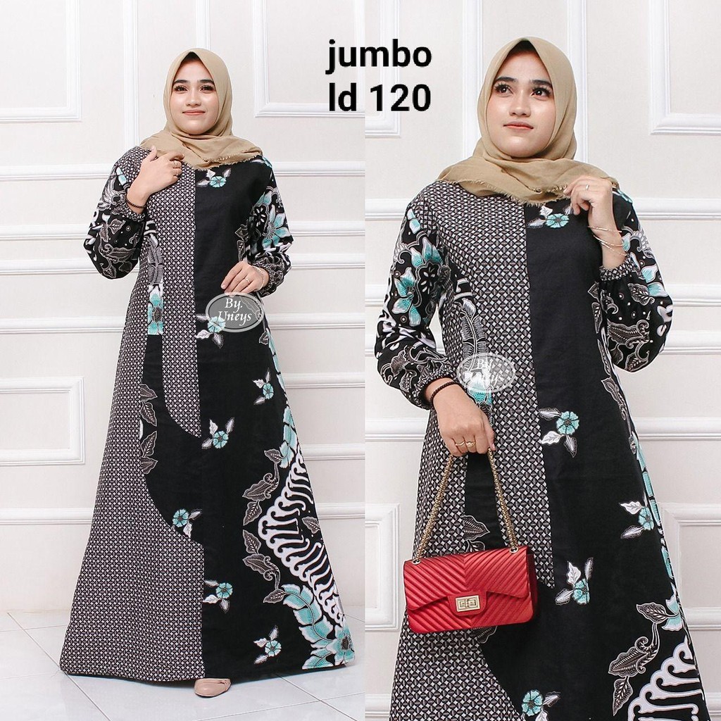 Gamis Batik Jumbo LD 110 Dan LD 120 Bahan Katun Motiv Terbaru Bisa Cod