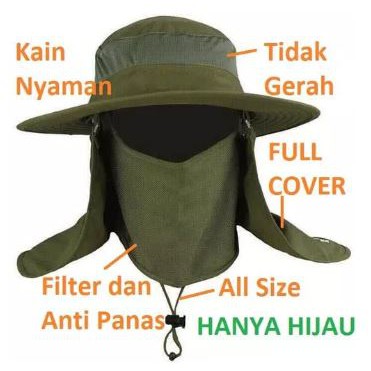 Topi Rimba Gunung Pancing Outdoor Tactical Army Pelindung muka leher - Hijau