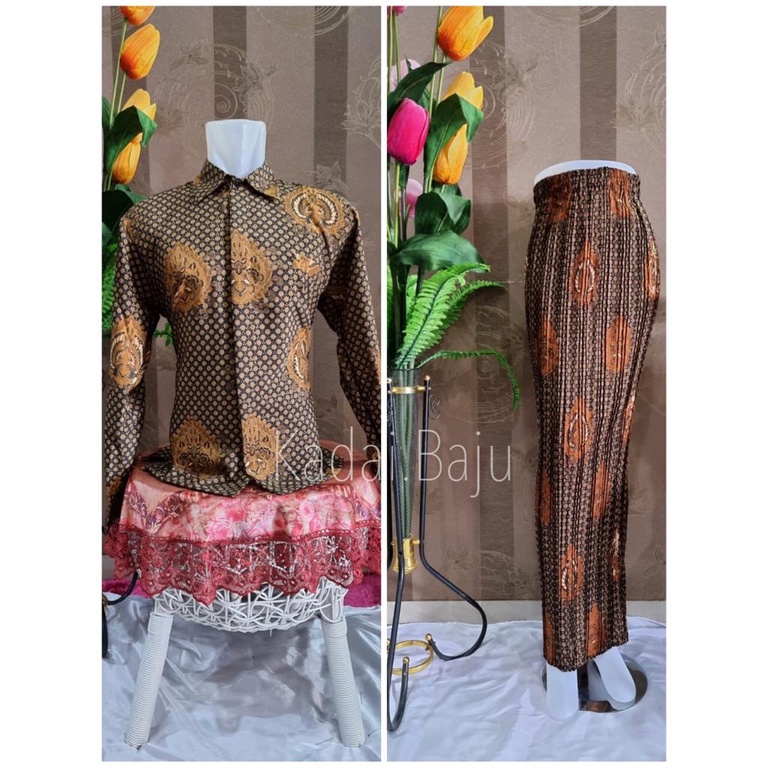 Kadai.baju / Batik couple kemeja panjang wisuda / Rok plisket / Baju pesta pernikahan / Kebaya couple