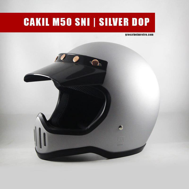 Helm retro full face cakil m50 SNI silver dop