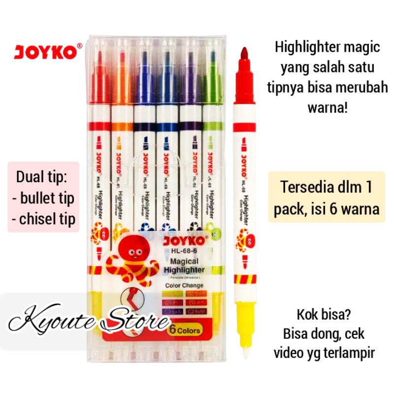 

Joyko Magical Highlighter Set 6 Warna Dual tip Menulis Mewarnai