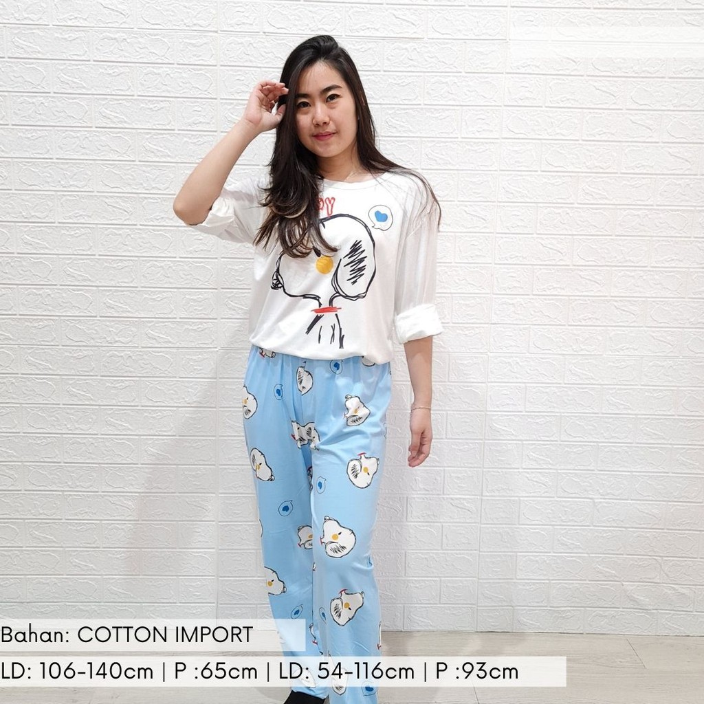 3520 kaos pajamas long dopy one set import big baju tidur