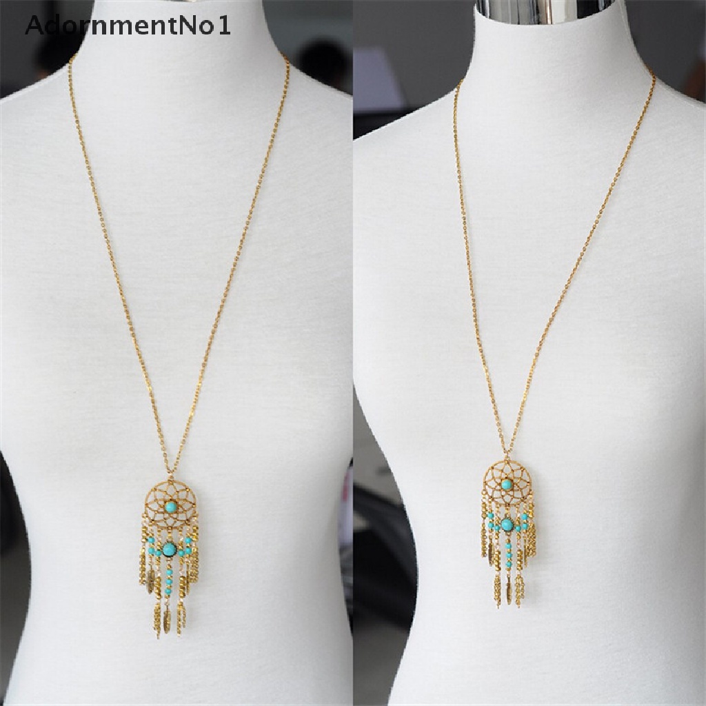 (AdornmentNo1) Kalung Rantai Panjang Liontin Dream Catcher Aksen Rumbai Gaya Vintage Bohemia Untuk Wanita