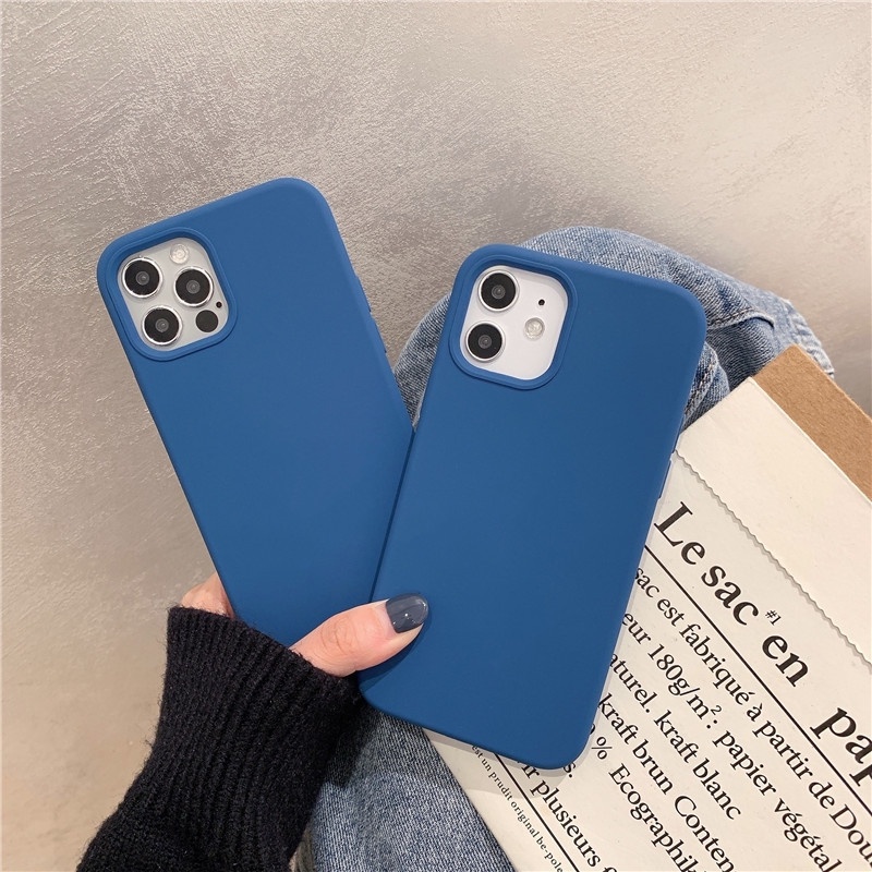 Soft Case Bahan Silikon Cair Warna Biru Untuk iPhone 11 12 13 14 Pro Max X XR XS Max 6 6S 7 8 Plus