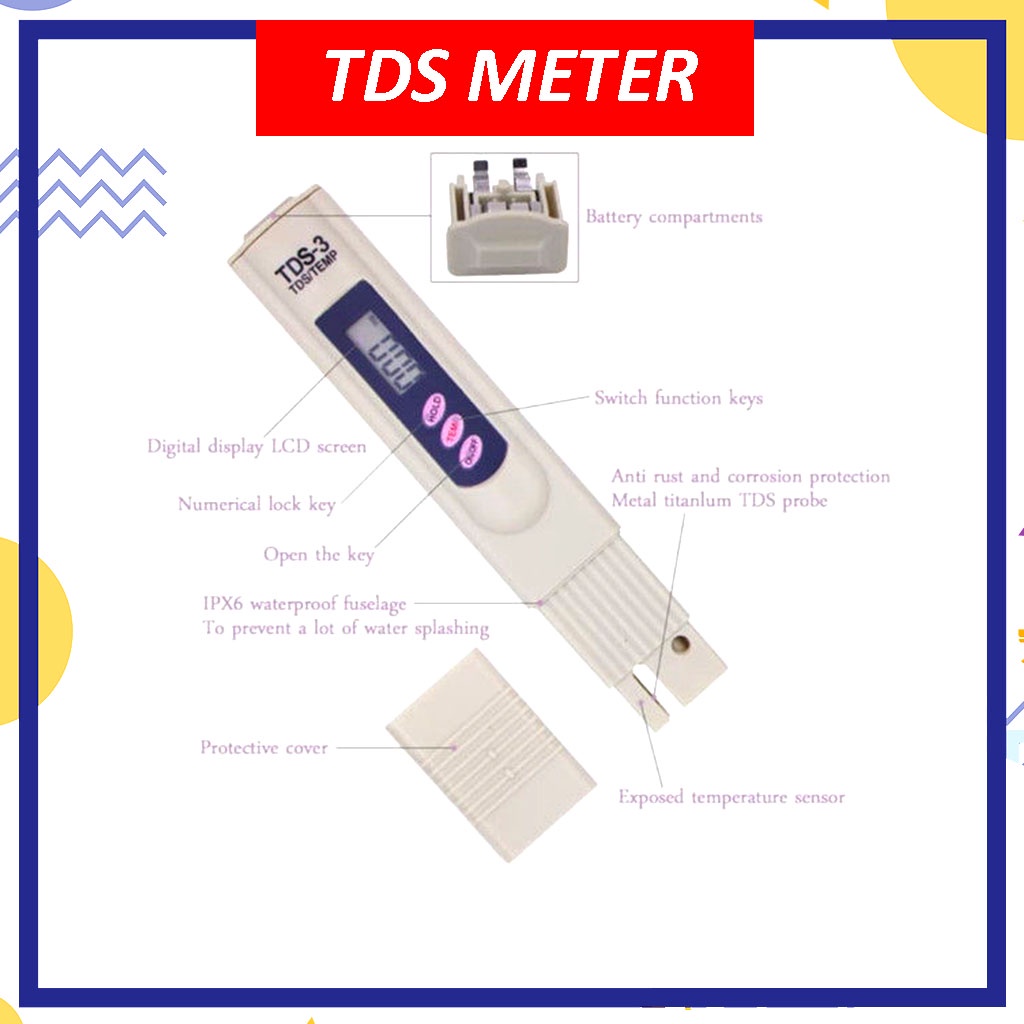 TDS Meter Alat Ukur Uji Kualitas Air Hidroponik - TDS 3 Alat Pengukur Kualitas Air - Alat Uji Air Kandungan Hidroponik Dalam Air Tanaman Atau Mineral Air Minum - Pengukur PH Air