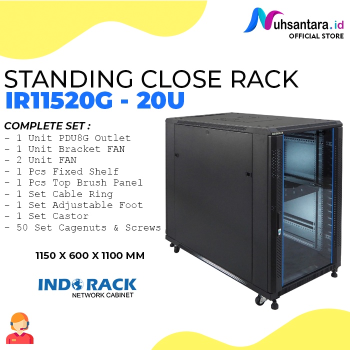 INDORACK Rack Server 20U IR11520G Depth 1150mm Glass Door Rak Server 20U Indorack