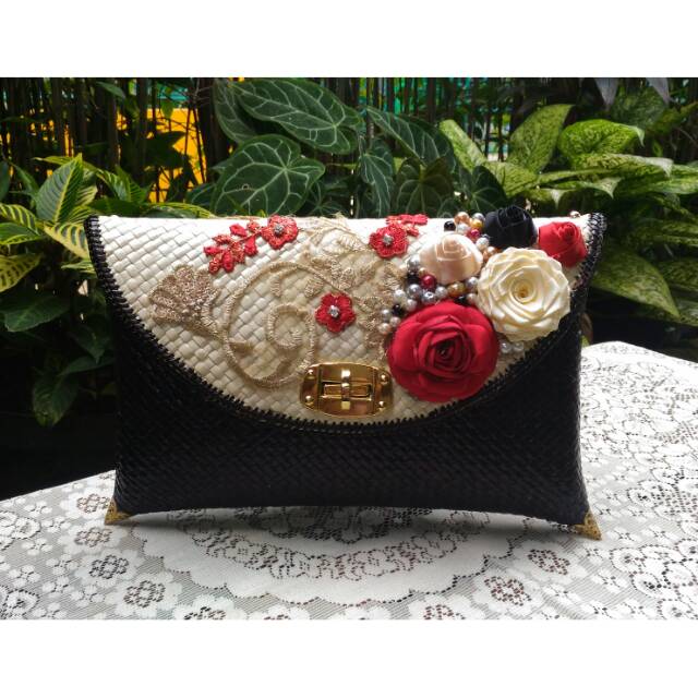 Tas pesta, dompet kondangan, dompet wanita, tas dan dompet pandan, dompet cantik size M