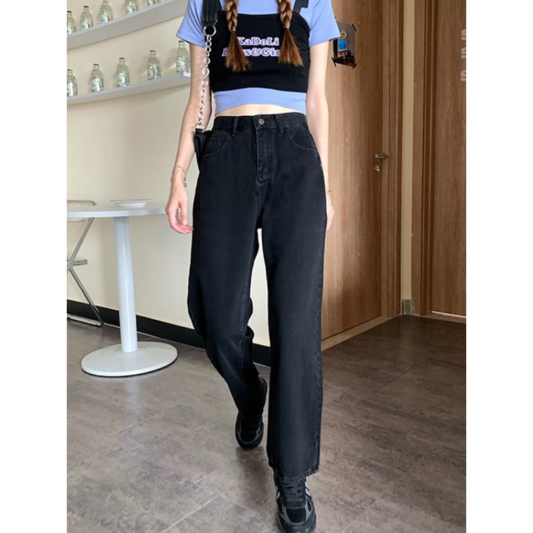 New hitam import high waist boyfriend celana jeans panjang wanita