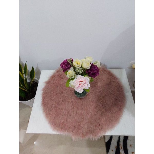BIGSALE RAMADHAN karpet bulu korea viral super aesthetic diameter 50cm warna dusty pink