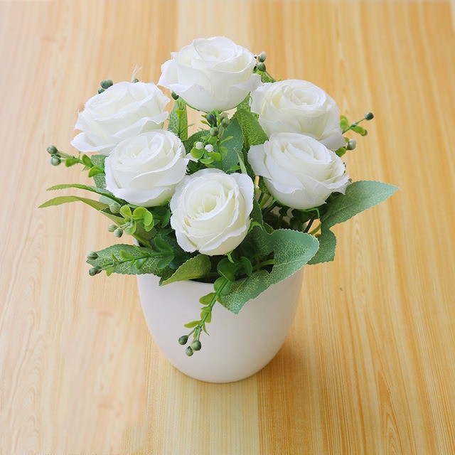 COD BUNGA PLASTIK BUNGA PAJANGAN IMITASI BUNGA ARTIFISIAL BUNGA MAWAR TANAMAN HIAS PLASTIK BP8809-PUTIH