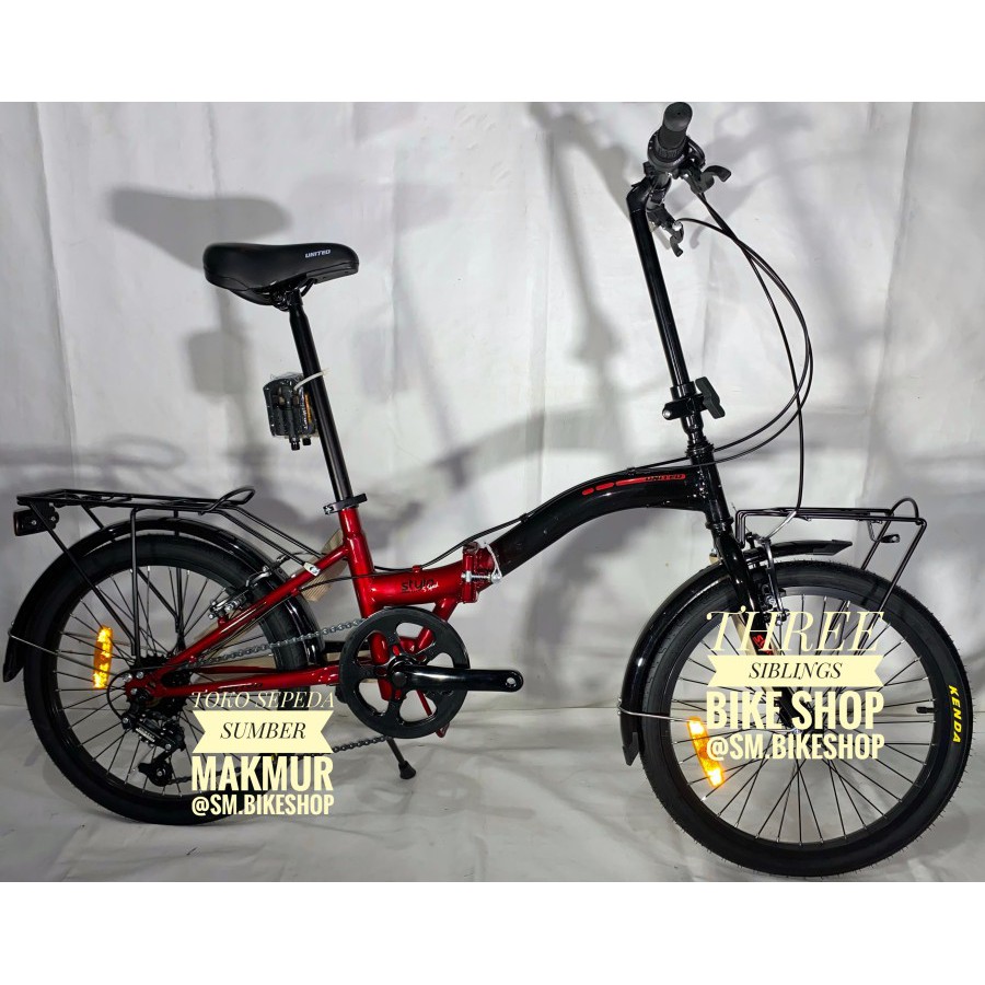 SEPEDA LIPAT UNITED STYLO 20 INCH 5 SPEED WARNA HITAM MERAH