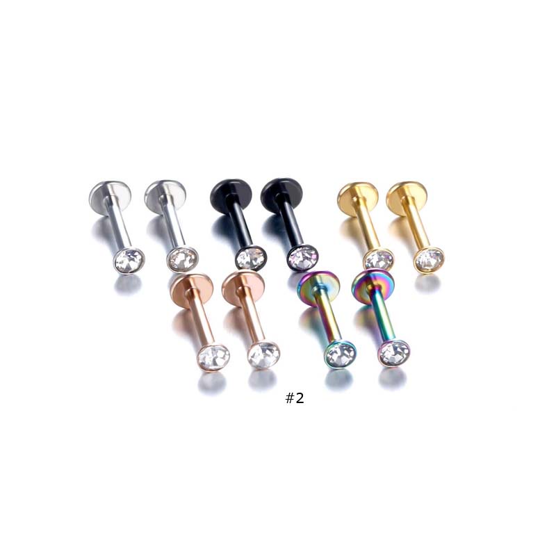 1 Pc Anting Tindik Bibir Model Flat Top Helix Tragus Bahan Stainless Steel 16Gauge Dengan Zircon