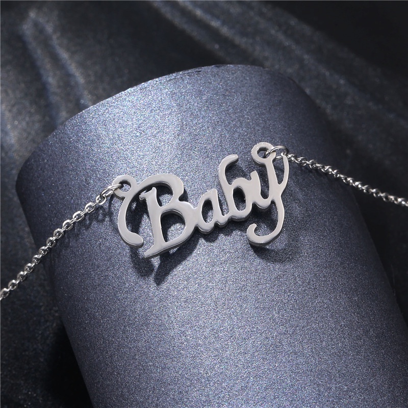 Eropa dan Amerika perhiasan gaya glossy huruf bayi kalung kepribadian sederhana kalung kreatif kalun