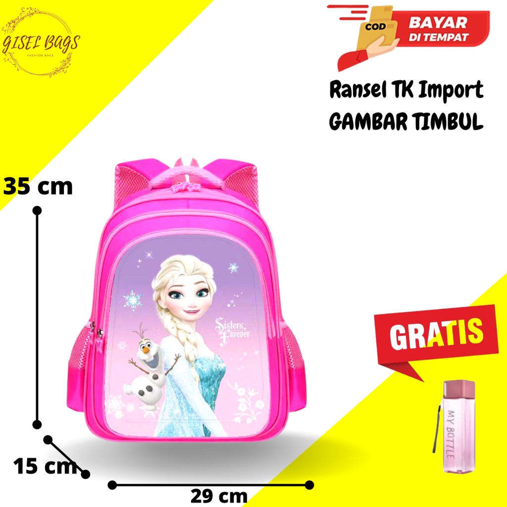 GB Tas sekolah anak perempuan TK gambar Timbul tas anak tk ransel anak import