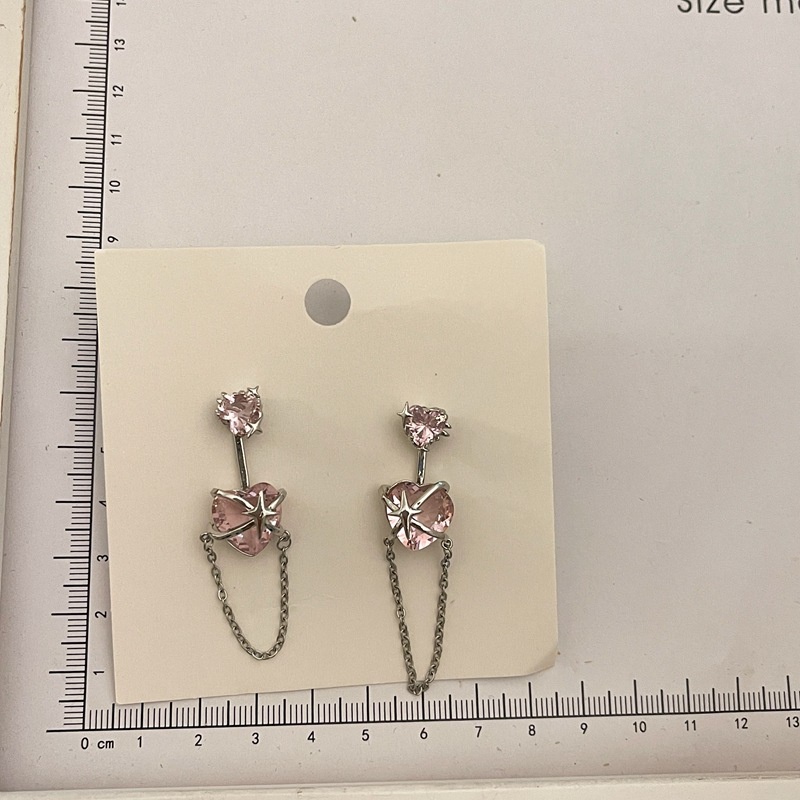 Anting Bentuk Hati Dan Bintang Aksen Zirkon Warna Pink Untuk Aksesoris