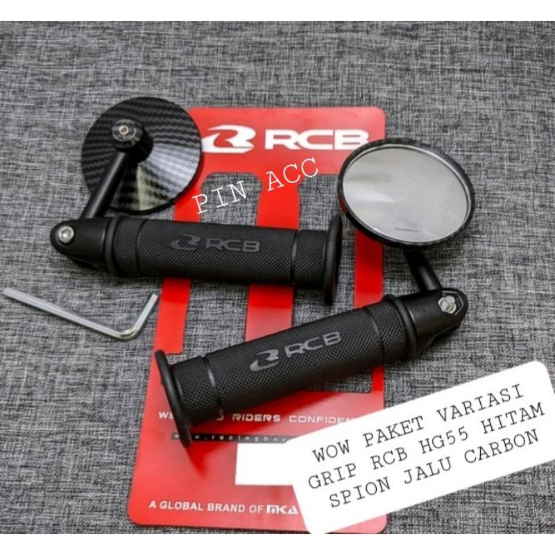 PAKET SPION VARIASI SPION JALU BULAT BAREND CARBON + HANGRIP RCB HITAM HG55/HG66 UNIVERSAL MOTOR