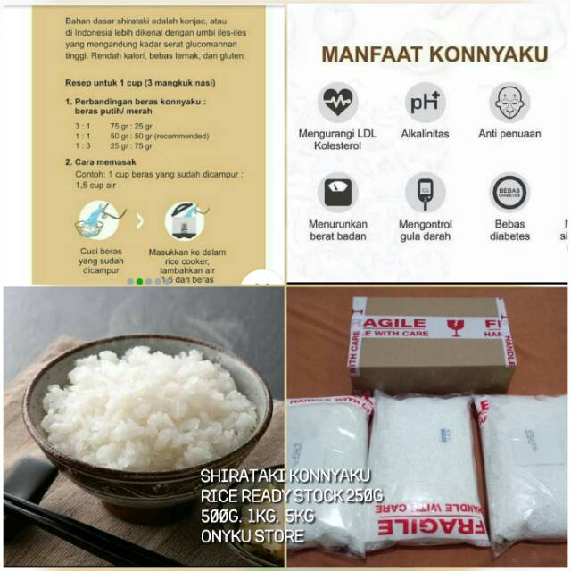 Beras Shirataki Konnyaku Rice 1kg 500gram 250gr 5kg Beras Shirataki Diet Keto Diabetes Indonesia