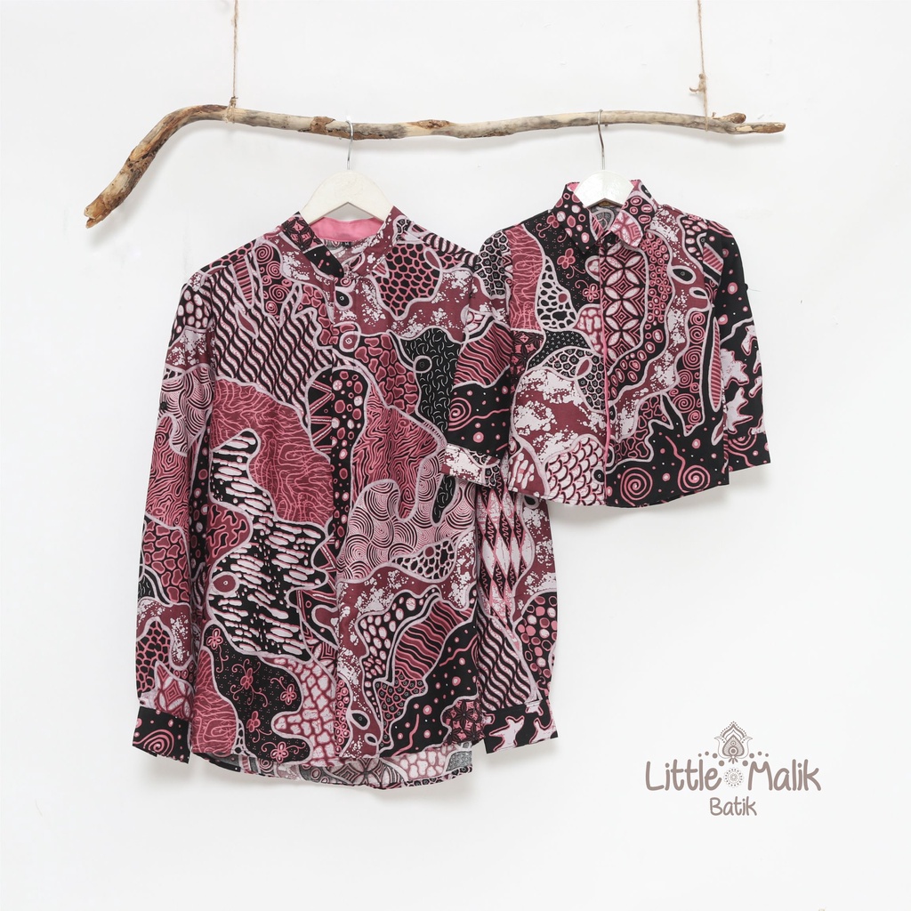 READY STOCK Kemeja Batik Anak / Ayah Lengan Panjang By Little Malik Batik, Warna Pink Fusia