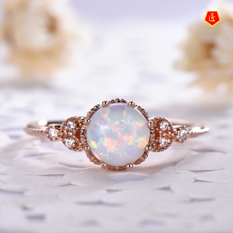 [Ready Stock]Moonstone Diamond-Studded Ring 18K Rose Gold Simple Personality