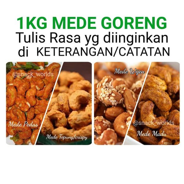 

Mede Goreng 1KG - PILIH RASA Kacang Monyet Madu - Pedas - Wijen - Krispi Tepung - MEDE PEDAS 1KG