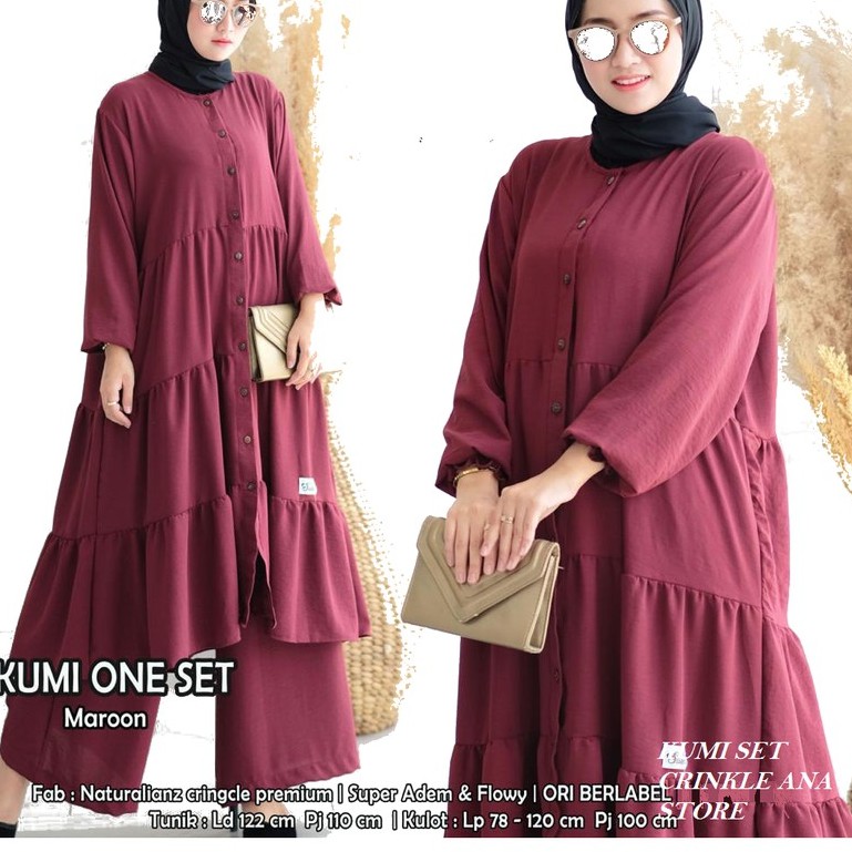 KUMI ONE SET TUNIK + PANTS MATT AIRFLOW CRINKLE PREMIUM/SET DRESS MUSLIM KEKINIAN JUMBO LD 120 PB 10