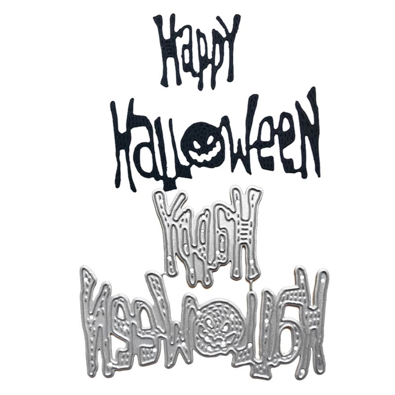 Cetakan Stensil Cutting Dies Motif Happy Halloween Bahan Metal Untuk Scrapbook / Craft DIY