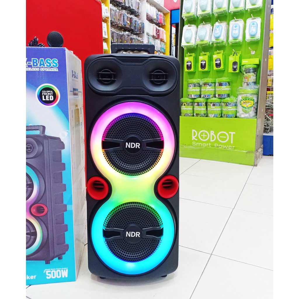 Bluetooth Speaker NDR-F88 Dual Woofer 8 Inch + Dual Tweeter 3 Inch + Microphone Kabel With RGB Lamp