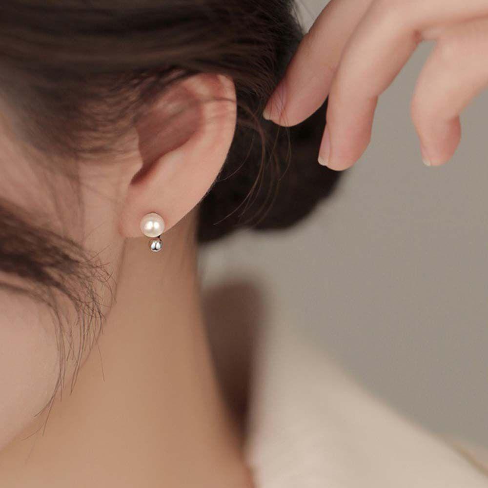 Mxbeauty Anting Mutiara Wanita Geometri Sederhana Anting Gantung Belakang Anting Pejantan Emas Anting Perak Anting Perempuan