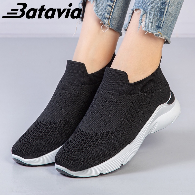 （COD）Batavia Impor Baru Sepatu Wanita Sneakers Bernapas Tipis Kasual Mesh Rajutan fashion Sepatu Wanita Sepatu Lari A24