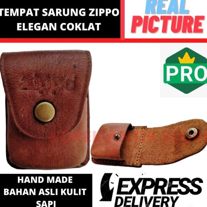 Dompet Sarung Case Zippo - Kulit Asli - Model Anyaman - Coklat