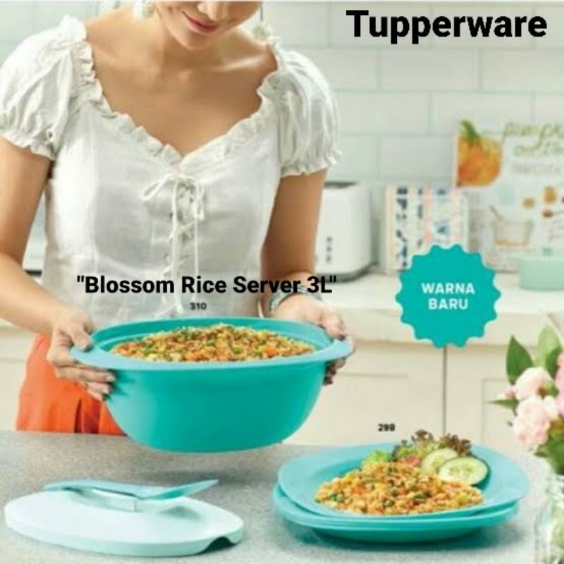 Tupperware Blossom Rice Server 3L With Spoon - Tosca / Microwaveable Bowl Wadah Saji Nasi Makanan La