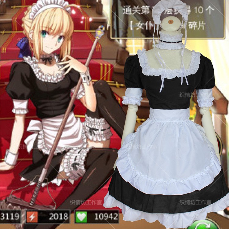 CC-102 maid lolita saber fate stay night cosplay kostum anime pelayan