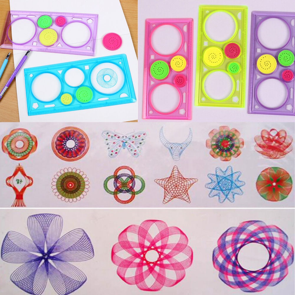 Mainan Edukasi Anak Spirograph Penggaris Siswa Menggambar Pendidikan Spiral Seni Alat Tulis Geometris Stensil Klasik